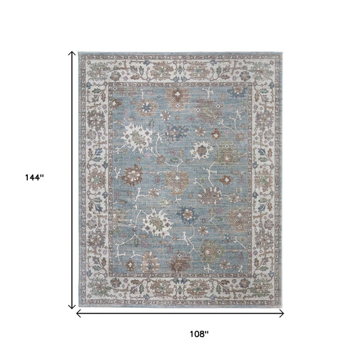 9' X 12' Floral Distressed Area Rug - Blue