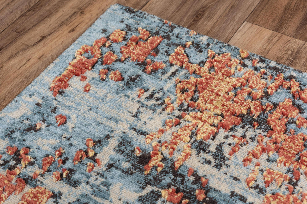 9' X 12' New Zealand Lambs Wool Abstract Hand Carved Handmade Area Rug (748004) - Blue / Apricot / Ivory