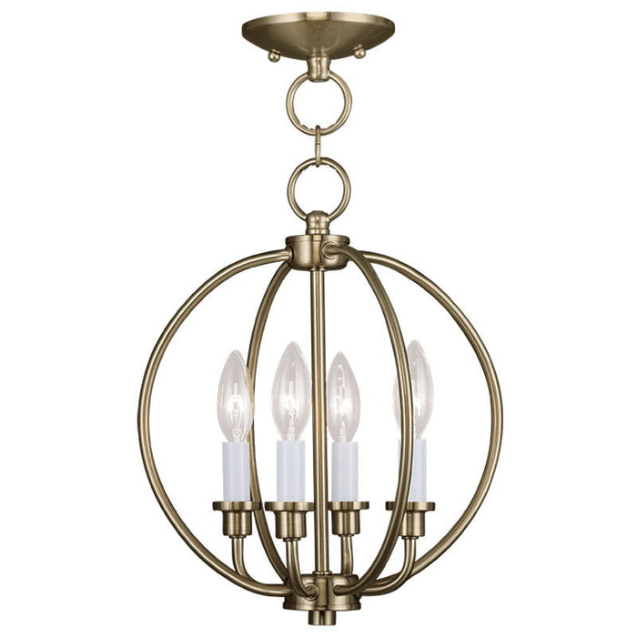 Four Light Metal Dimmable Chandelier With Shades - Brass / White