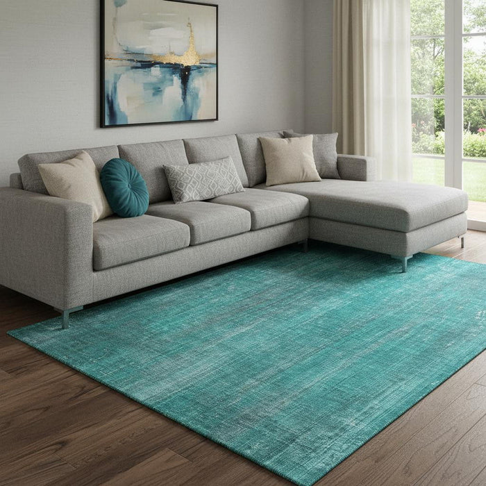9' X 12' Striped Washable Area Rug With UV Protection (648771) - Teal / Ivory