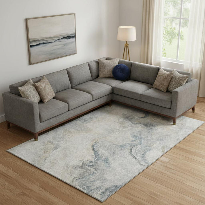 10' X 14' Abstract Washable Area Rug With UV Protection (697013) - Beige / Gray / Ivory