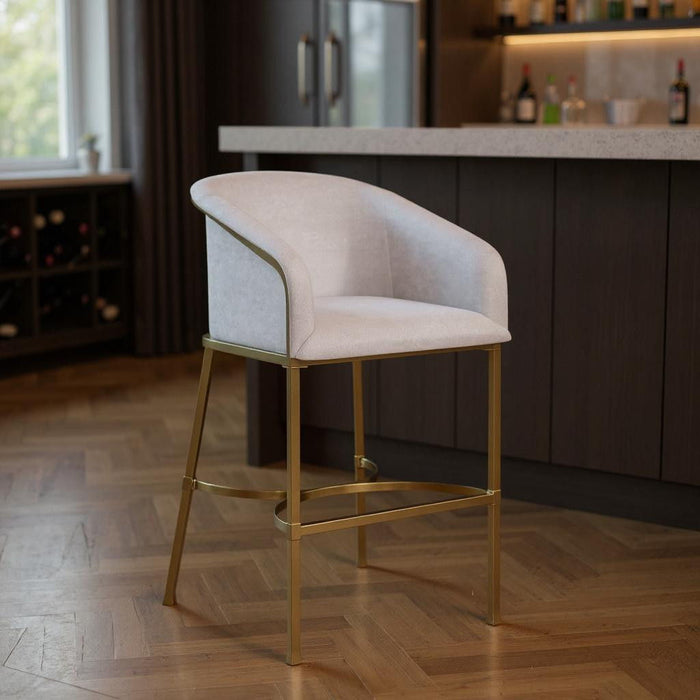 Fabric Low Back Bar Height Bar Chair - White / Gold