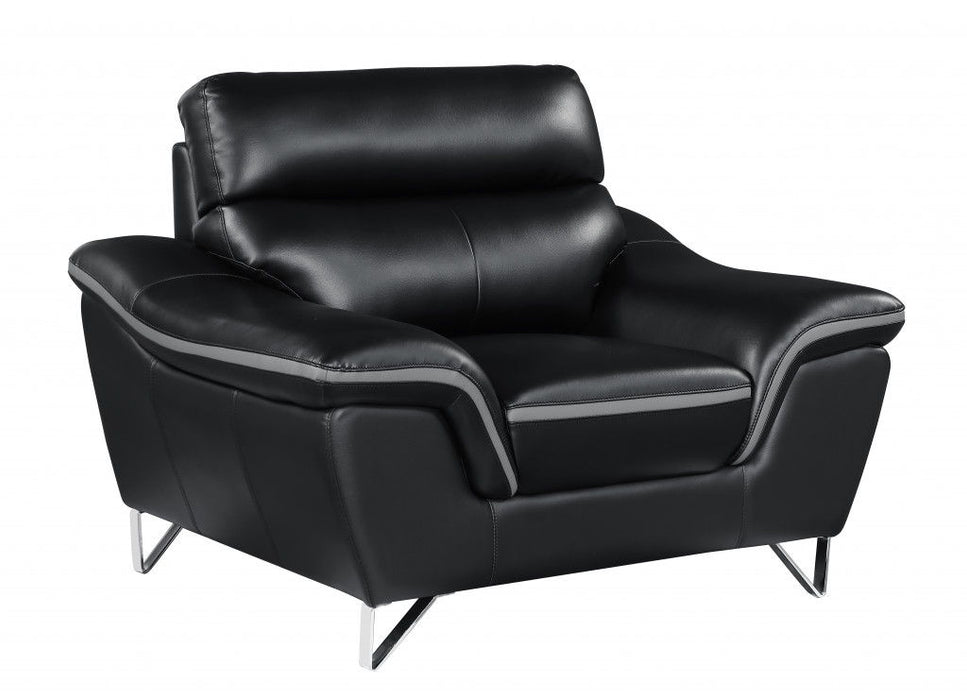 Leather Match Solid Color Pillow Top Arms Silver Legs - Black