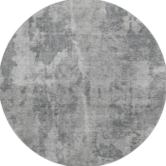 8' Abstract Washable Round Rug With UV Protection (649831) - Gray / Ivory