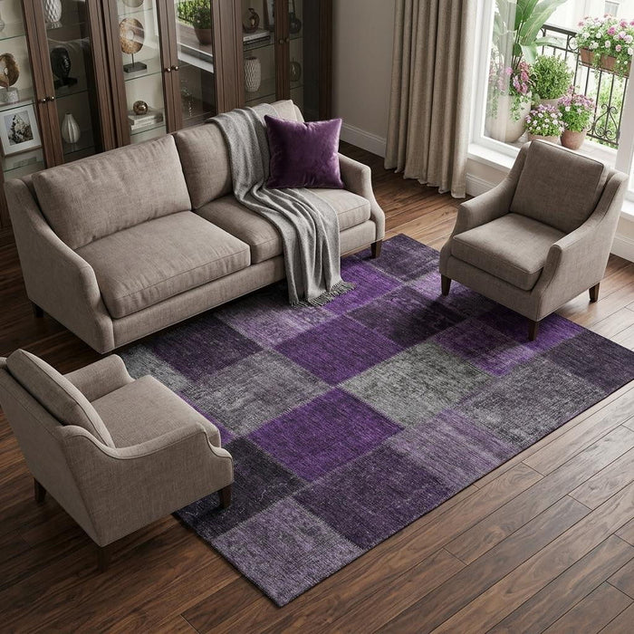 10' X 14' Patchwork Washable Area Rug With UV Protection (655168) - Eggplant / Gray / Purple