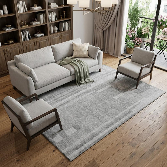 10' X 14' Striped Washable Area Rug With UV Protection (683273) - Gray / Silver