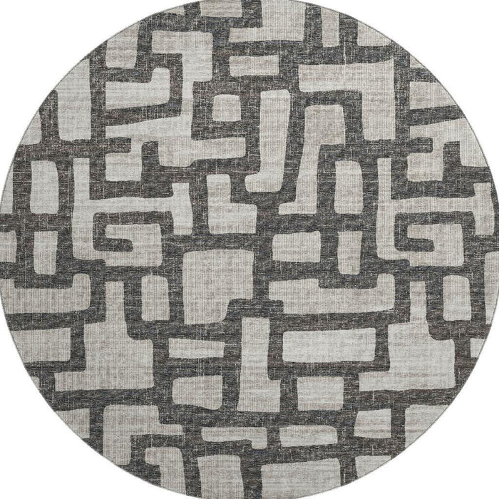 8' Abstract Washable Round Rug With UV Protection (644841) - Gray / Ivory