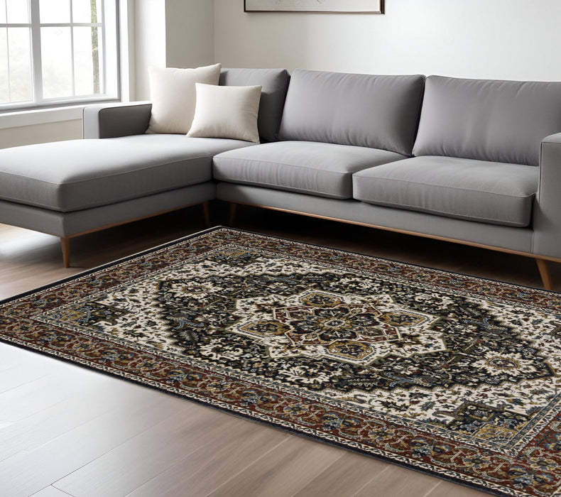 7' X 10' Medallion Area Rug With Fringe - Black