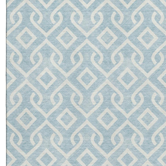10' X 14' Geometric Washable Area Rug With UV Protection (652575) - Sky Blue / Ivory