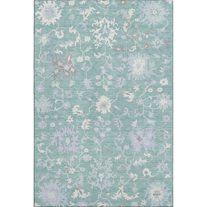 10' X 14' Floral Washable Area Rug With UV Protection (705923) - Pale Aqua / Ivory