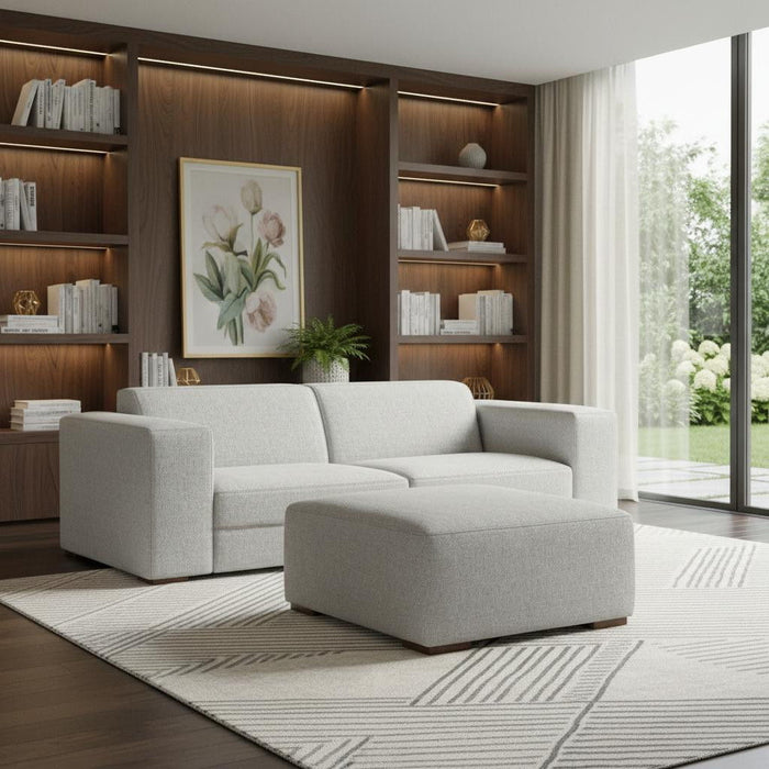 2 Piece Living Room Set Fabric Sofa With Ottoman With Brown Legs - Gray