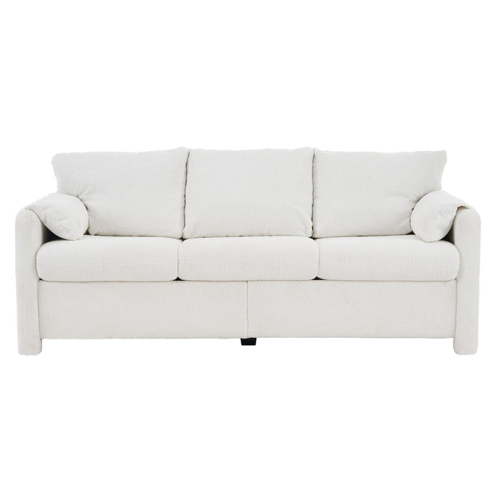 Giga ivory white modern 3-seater chenille sofa with plush cushions and deep seat, perfect for living room or family space.