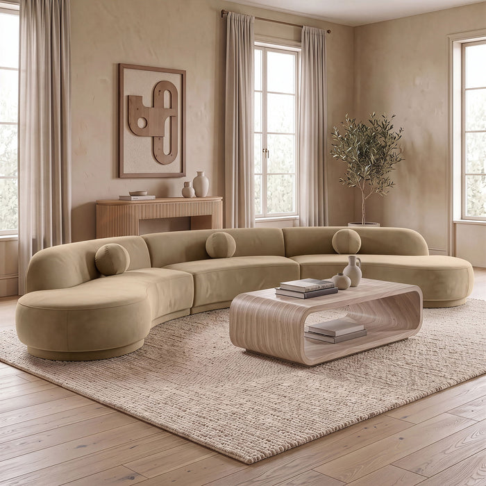 Avra velvet performance fabric sectional by Meridian Furniture, large upholstered stationary sectional with plush cushions.