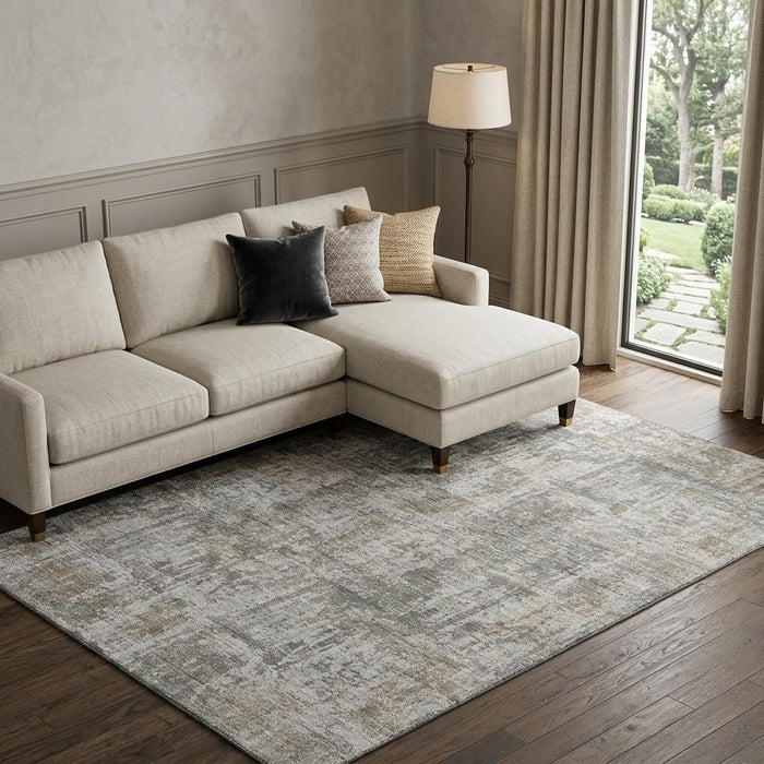 10' X 14' Abstract Washable Area Rug With UV Protection (695288) - Pewter / Beige