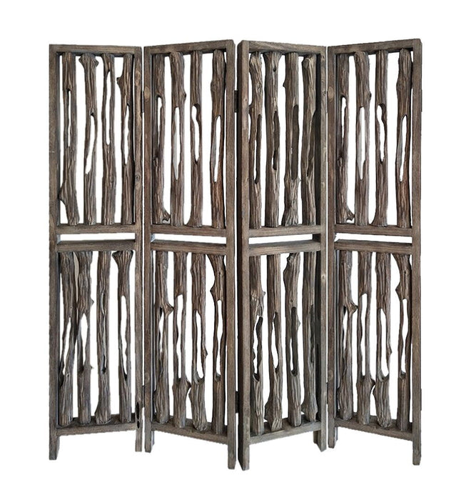 Wood Folding Four Panel Screen Room Divider - Brown