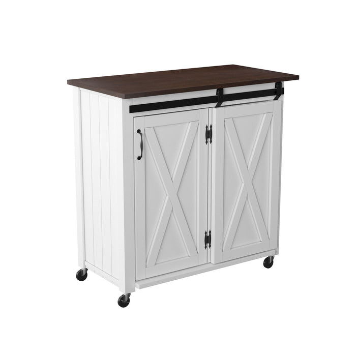 35" Wood Rolling Kitchen Cart - Dark Brown / White