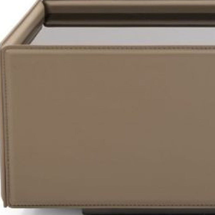 Faux Leather And Glass Rectangular Coffee Table - Beige And Black