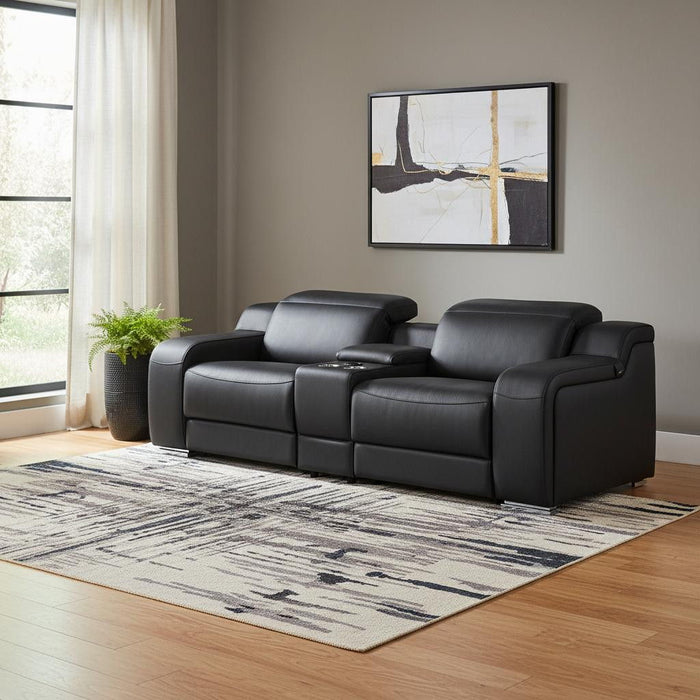 Italian Leather Power Reclining Loveseat With Storage (633758) - Black / Silver