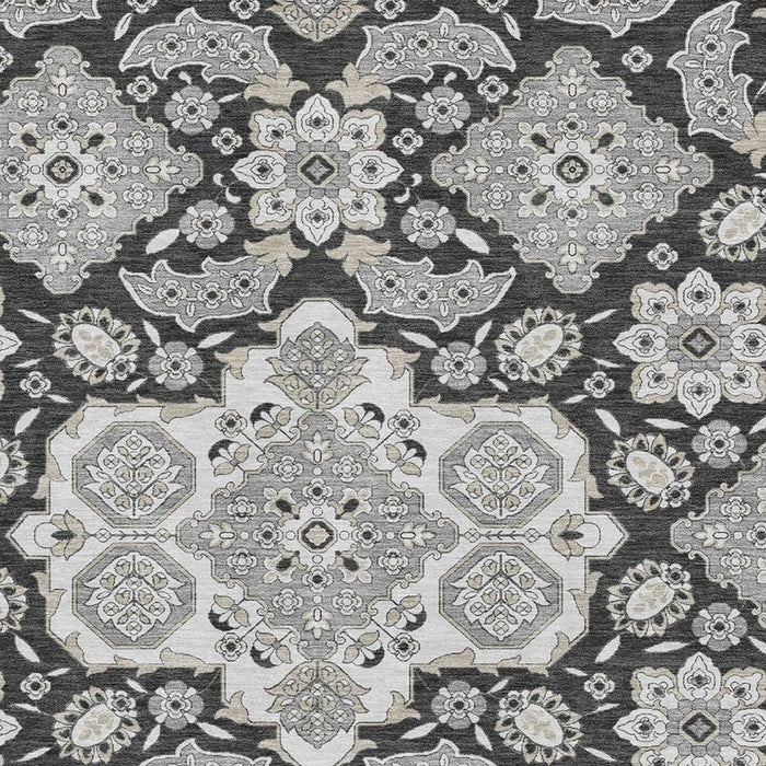 10' X 14' Floral Medallion Washable Area Rug With UV Protection (705833) - Charcoal / Gray