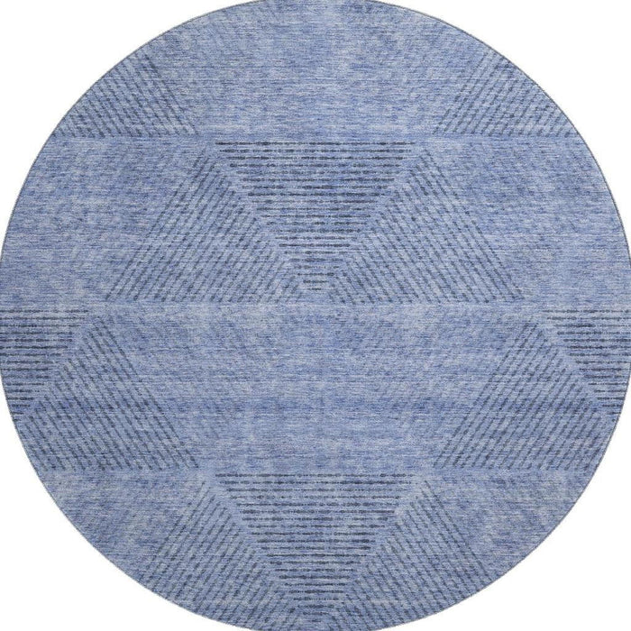 8' Geometric Washable Round Rug With UV Protection - Blue And Gray