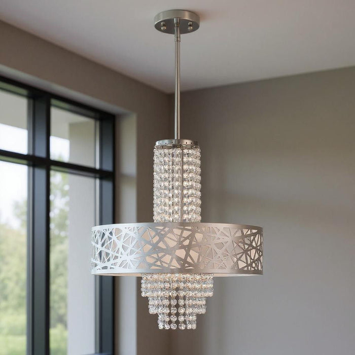 22" Four Light Dimmable Chandelier With Shades - Silver
