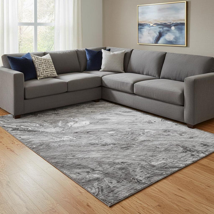 10' X 14' Abstract Washable Area Rug With UV Protection (653452) - Gray / Ivory