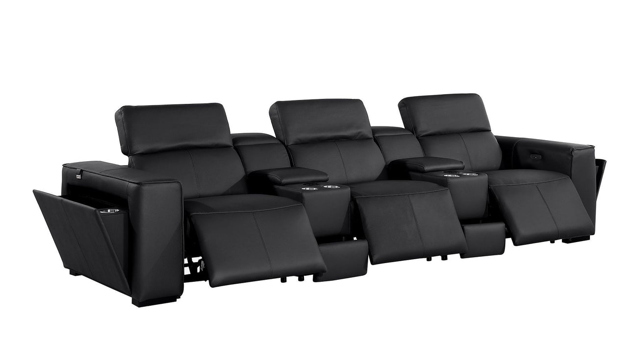 Top Grain Leather Reclining Metal USB Sofa (720394) - Black
