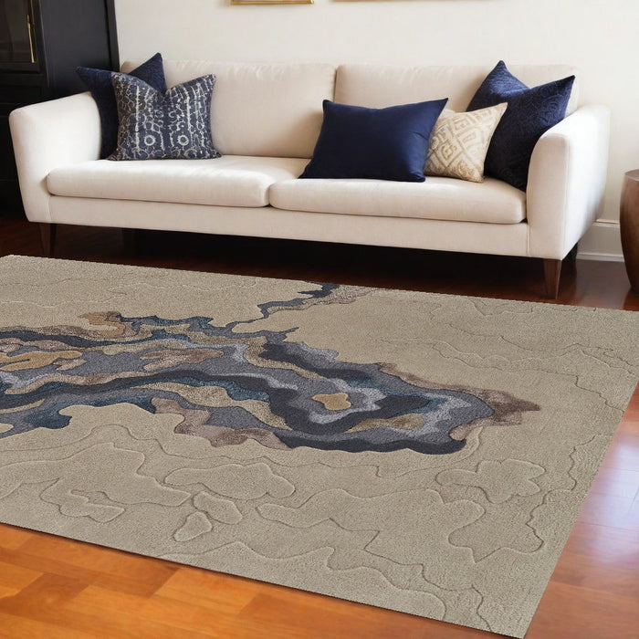 9' x 12' Wool Abstract Hand Tufted Area Rug - Tan And Brown
