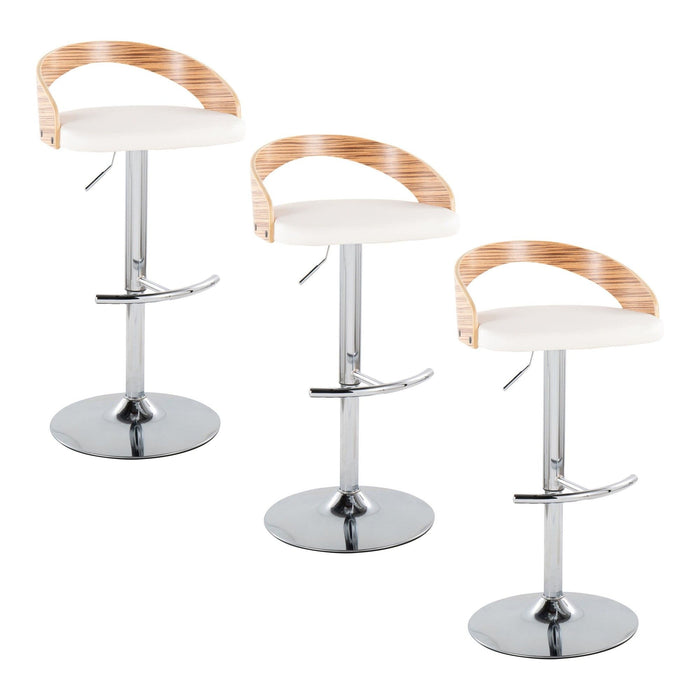 Grotto - Adjustable Barstool - Chrome Metal, Zebra Wood