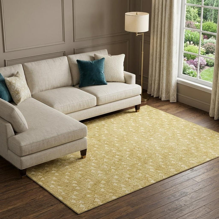 8' X 10' Geometric Washable Area Rug With UV Protection (647084) - Gold / Ivory