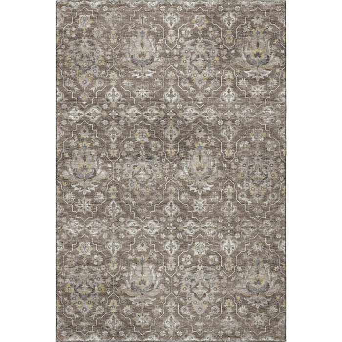 10' X 14' Floral Medallion Distressed Washable Area Rug With UV Protection (644562) - Taupe / Ivory / Gold
