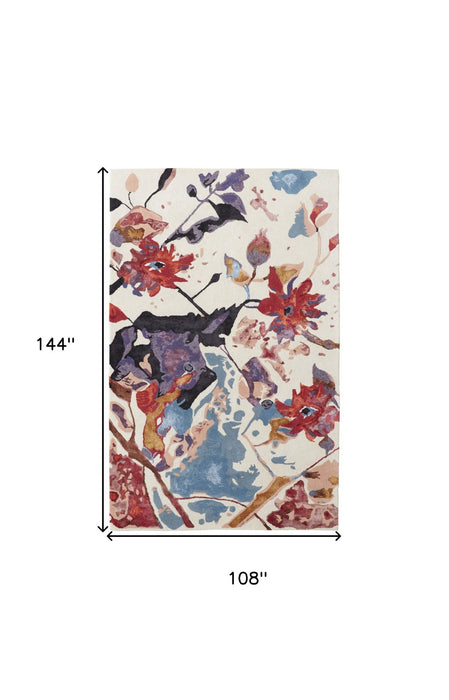 9' x 12' Floral Hand Tufted Area Rug - Blue And Red