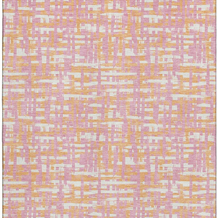 10' X 14' Abstract Geometric Washable Area Rug With UV Protection (683075) - Pink / Ivory / Orange