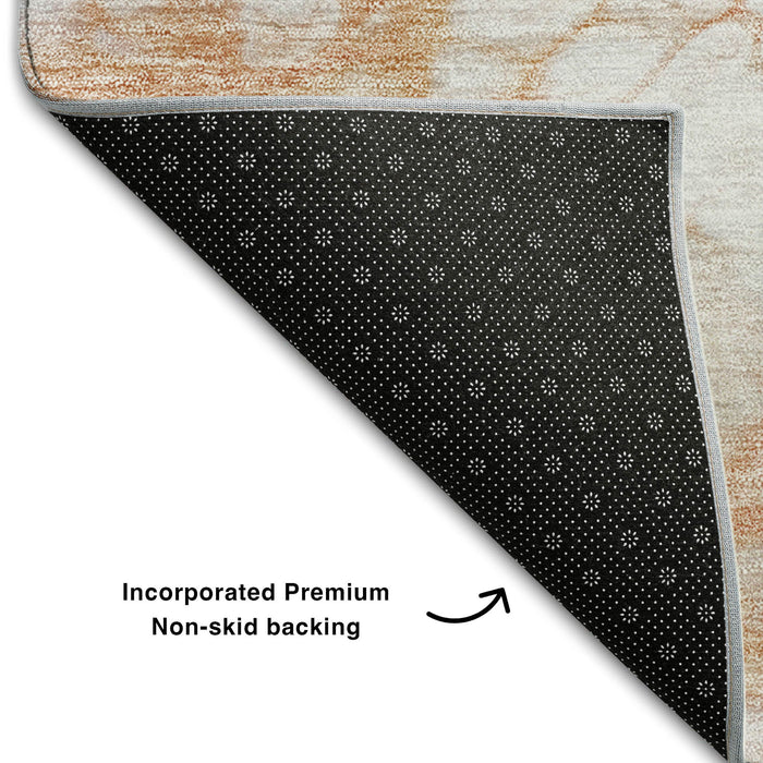 10' X 14' Abstract Washable Area Rug With UV Protection (656759) - Coral / Ivory