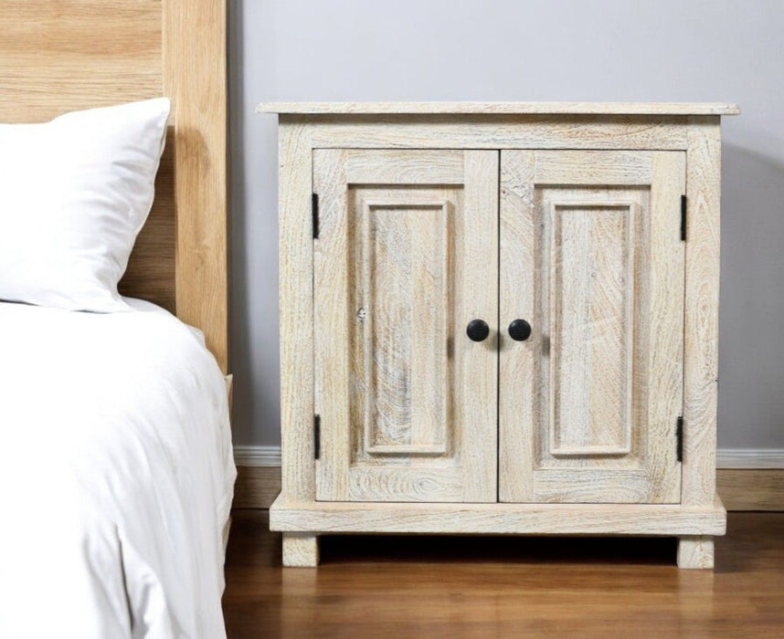 28" Distressed Solid Wood Nightstand With Storage - White