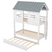 Giga twin size house bunk bed with trundle, roof, and windows in white and gray, featuring a cozy design for kids' bedrooms.