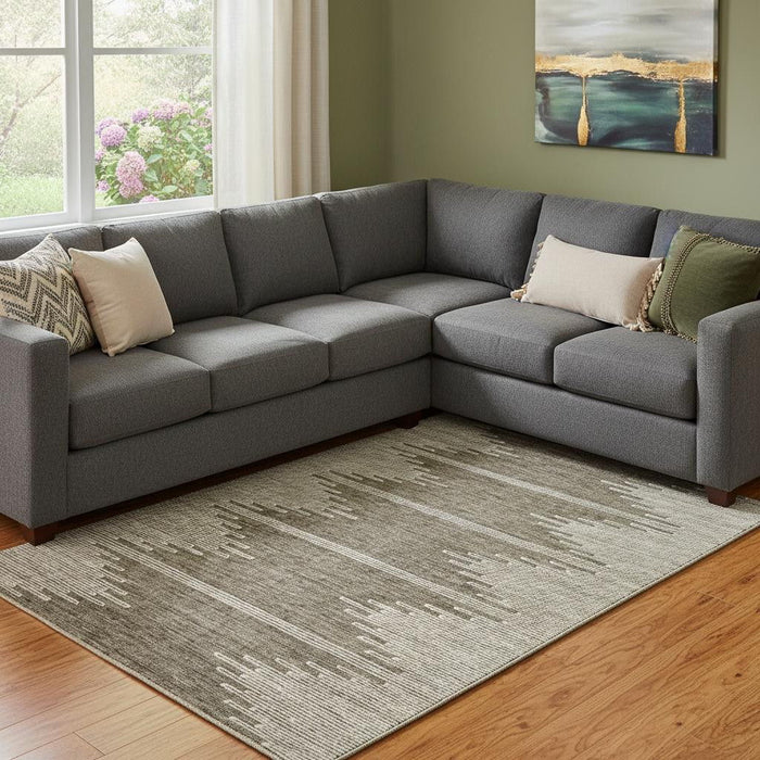 10' X 14' Abstract Washable Area Rug With UV Protection (653683) - Coffee / Ivory