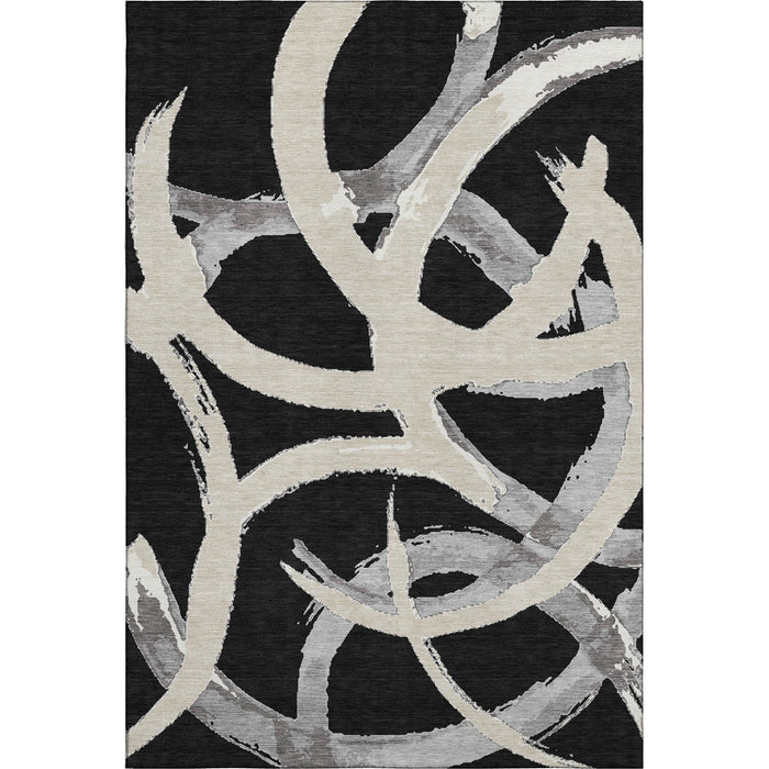 10' X 14' Abstract Washable Area Rug With UV Protection (680235) - Black / Ivory / Gray