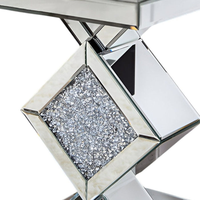 Diamond Mirrored Side Table - Silver