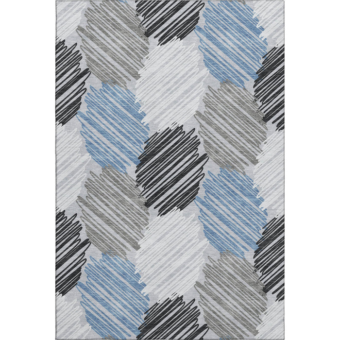 10' X 14' Geometric Washable Area Rug With UV Protection (708886) - Blue / Ivory / Gray