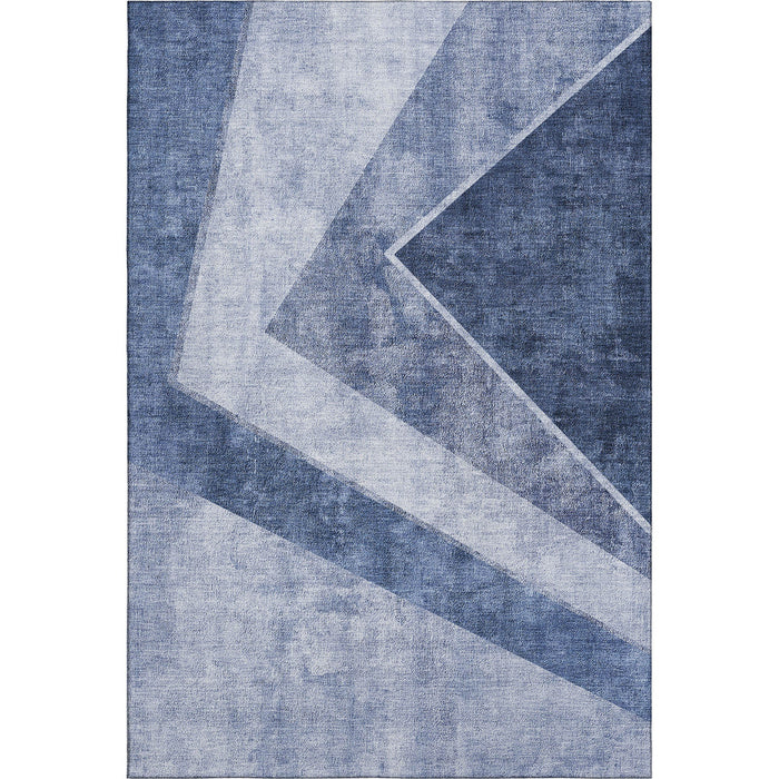 8' X 10' Geometric Washable Area Rug With UV Protection (655559) - Blue / Ivory
