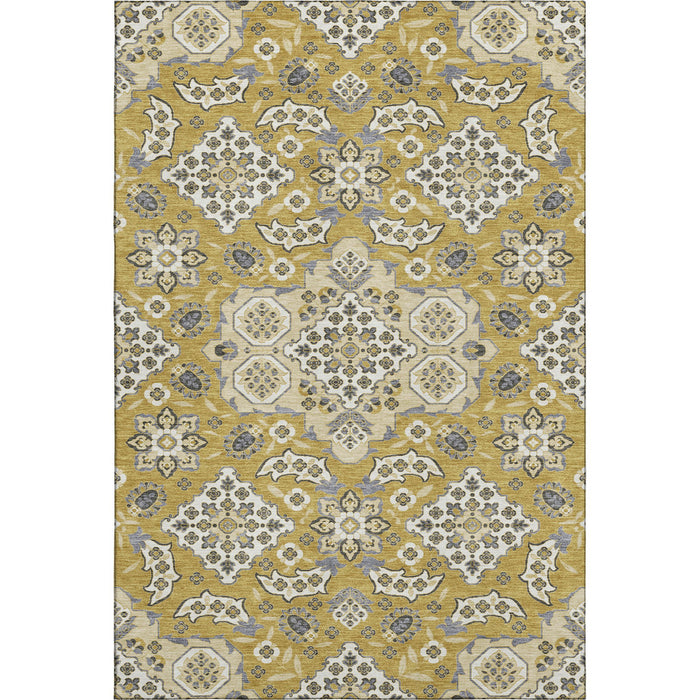 10' X 14' Floral Medallion Washable Area Rug With UV Protection (705845) - Gold / Ivory