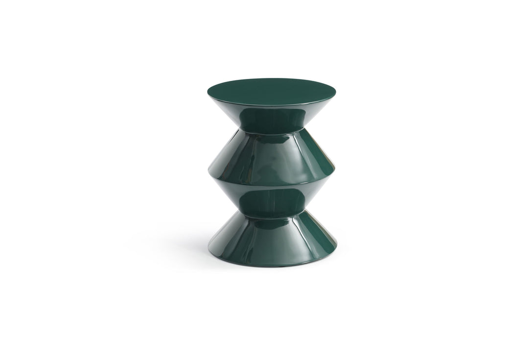 Wood Round Top Geo Pedestal End Table - Green