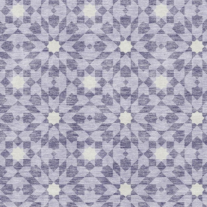 10' X 14' Geometric Washable Area Rug With UV Protection - Lilac And Ivory