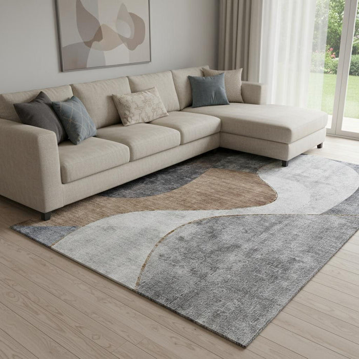 10' X 14' Abstract Washable Area Rug With UV Protection (653170) - Gray / Brown / Ivory