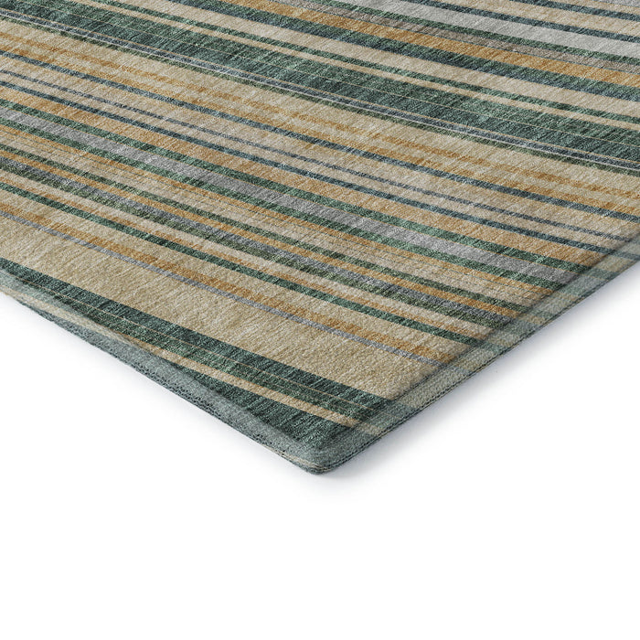 10' X 14' Striped Washable Area Rug With UV Protection (677453) - Beige / Gold / Sage