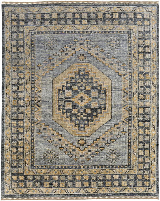 8' x 10' Wool Oriental Hand Knotted Area Rug With Fringe - Blue Gray And Tan
