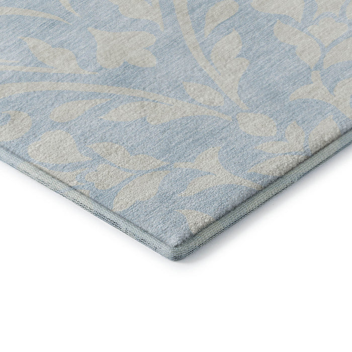 10' X 14' Floral Washable Area Rug With UV Protection (669654) - Sky Blue / Ivory