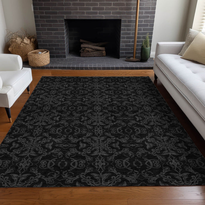 8' X 10' Medallion Washable Area Rug With UV Protection - Gray And Charcoal