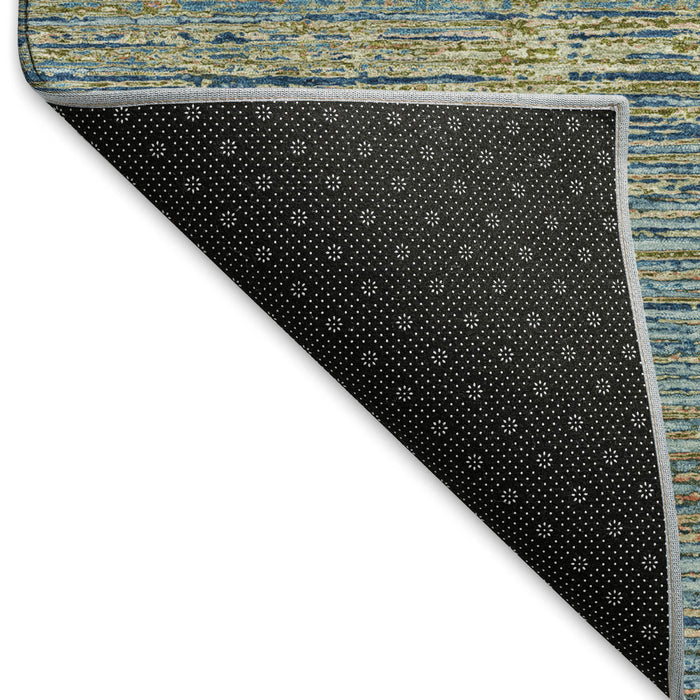 10' X 14' Striped Washable Area Rug With UV Protection (692625) - Denim Blue / Olive Green